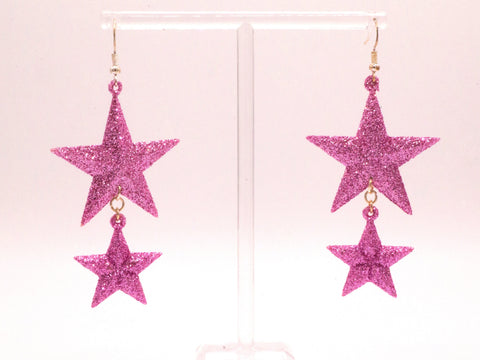 Jo — Dangle Country Star Glitter Earrings in Barbie Pink
